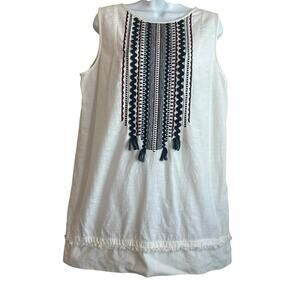White Stuff Women Mini‎ Dress S Ivory Southwest Detail  Shabby Chic Boho Cowgirl